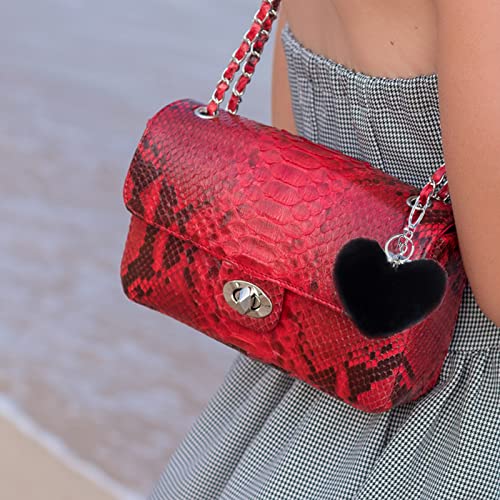 Cute Faux Rabbit Fur Ball Pom Pom Keychain Car Key Ring Handbag Tote Bag Pendant Purse Charm - color: Heart-black