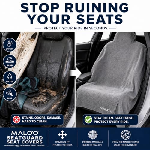 Malo’o SeatGuard Seat Cover – Microfiber Towel or Premium Terry Cloth w/Nylon Backing – Universal Car Seat Protector for Beach, Gym, Surf, Pets & Travel – Quick Dry, Machine Washable