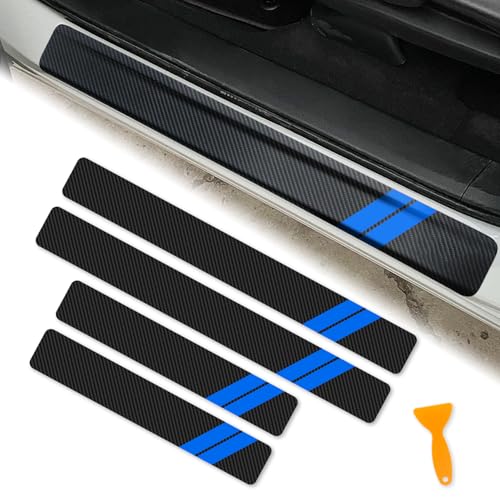 Door Sill Protector for Dodge Charger Challenger Durango Accessories Car Door Entry Guard Sill Protector with Plastic Scraper Carbon Fiber Leather Threshold Stickers（Blue, 4PCS） - color: Blue, size: 4PCS