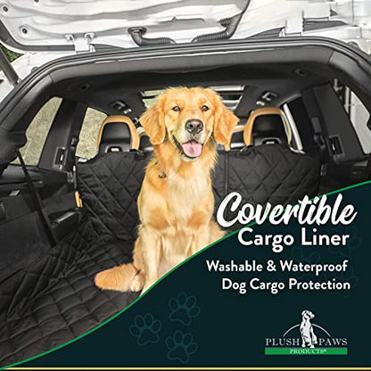 Convertible Cargo Liner | Diamond Stitching | Washable & Waterproof Dog Cargo Protection | Cover Car, Truck, & SUV | Nonslip, Tear Resistant Pet Cargo Cover | Regular Black