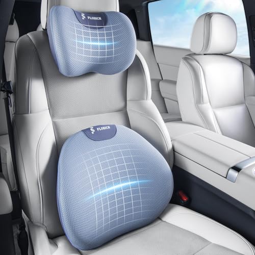 Lumbar Support Pillow and Neck Pillow for Office Chair Car, Ergonomic Memory Foam Back Support for Office Gaming Chair Driving Seat Wheelchair, Relieves Neck, Back & Sciatica Pain – Blue - color: Blue, size: Lumbar&Headrest Pillow