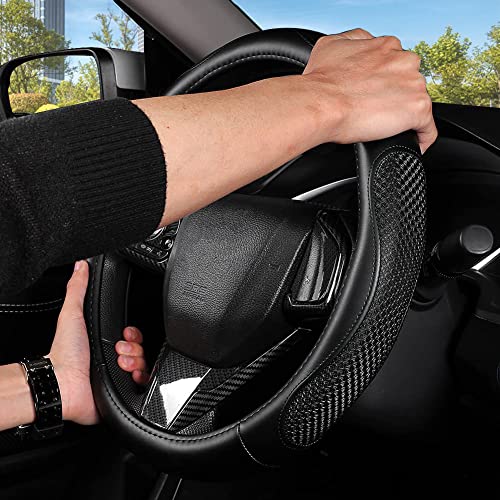 Leather Car Steering Wheel Cover 15 inch Universal Fit Microfiber Steering Wheel Cover Anti-Slip, Soft, Breathable, Full Surround Car Wheel Cover - color: Black