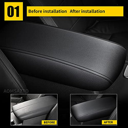 Armrest Console Covers for 2013-2018 Nissan Altima Black with Black Stiches - color: Black 13-18