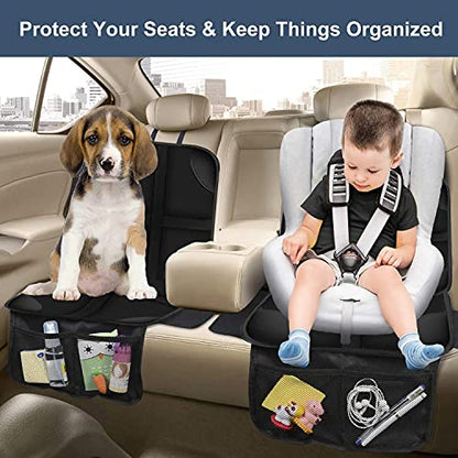 Car Seat Protector for Kids 2 Pack with Non-Slip Function and Seat Side Wings Made of Anti-Stain and Water Proof Durable Oxford and PVC Material Suitable for Most Vehicles