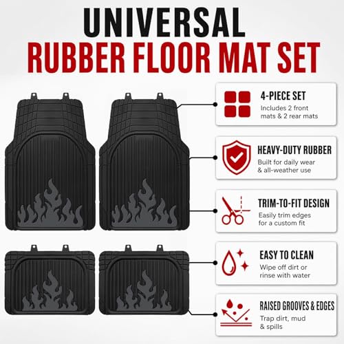 Heavy Duty Rubber Car Mats Flame Design (Graphite Gray), 4-Piece Deep Waterproof Floor Mats Set (Front & Rear Full Set), All Weather Universal Trim to Fit Automotive SUV Sedan Truck - color: Graphite Gray, size: Flame