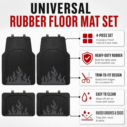 Heavy Duty Rubber Car Mats Flame Design (Graphite Gray), 4-Piece Deep Waterproof Floor Mats Set (Front & Rear Full Set), All Weather Universal Trim to Fit Automotive SUV Sedan Truck - color: Graphite Gray, size: Flame