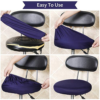 Tatuo Round Bar Stool Seat Covers Washable Stool Cushion Slipcover Elastic Bar Chair Covers for 14-17 Inch Chair (Navy Blue, 4 Pieces) - color: Navy Blue