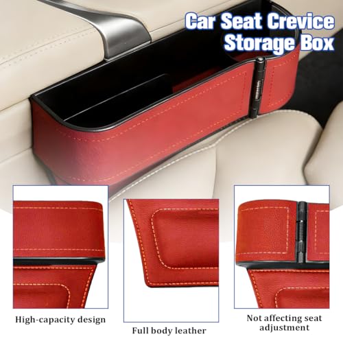 Car Seat Gap Filler Organizer with Cup Holder Expander, Leather Console Seam Filler Storage Box, Auto Front Seat Gap Organizer for Phones Keys Glasses, Universal Fit (Wine Red Passenger)