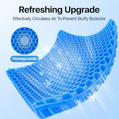 Gel Seat Cushion, Cooling seat Cushion (Super Large & Thick), Breathable Honeycomb Design Absorbs Pressure Points Seat Cushion, Gel Cushion for Office Chair, Home Car seat Cushion for Wheelchair - color: Blue