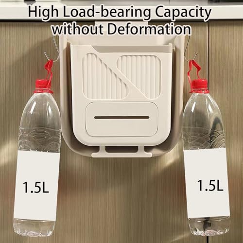 Hanging Trash Can for Kitchen Cabinet Door with 80 Garbage Bags, 2.7 Gallon Collapsible Trash Bin for Under Sink, Bathroom, Car, RV, Office (LargeCream) - size: LargeCream