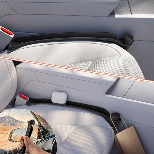 Car Seat Gap Filler with Emergency Window Breaker, Premium Silicone Seat Gap Organizer, Prevents Items from Falling, Universal Fit for All Cars, 2 Pack