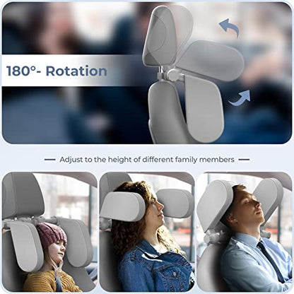 Car Headrest Pillow, Road Pal Headrest, Adjustable Car Seat Head Neck Support, U Shaped Car Sleeping Pillow for Kids & Adults (Grey) - color: Grey