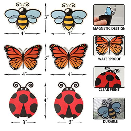 Flexible Screen Door Magnets,Screen Door Protector Patch,Butterflies Bees Ladybugs 6Pcs (3 Sets)- for Keeping People and Pets Safe, and Cover Up Small Holes in Screens.
