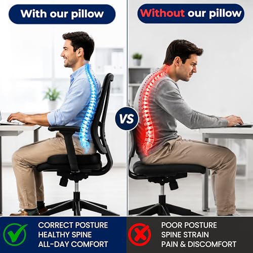 Premium Orthopedic Memory Foam Seat Cushion for Office Chair & Car Seat .Ergonomic U-Shape Coccyx Pillow for Tailbone & Sciatica Pain Relief Lower Back Problems and Long Sitting Comfort. (Black)