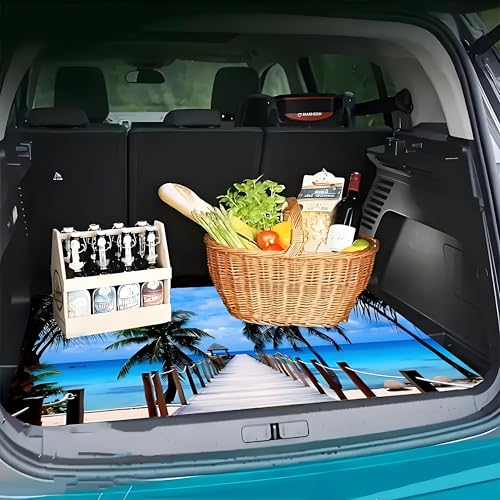 Universal Car Trunk Mat, All Weather Trunk Protection Cargo Liner, Stylish Vehicle Interior Accessories, Durable Cargo Mat Rear Trunk Line Suitable for Most Car (Tropical Coconut Beach, 29" x 39") - color: Tropical Coconut Beach