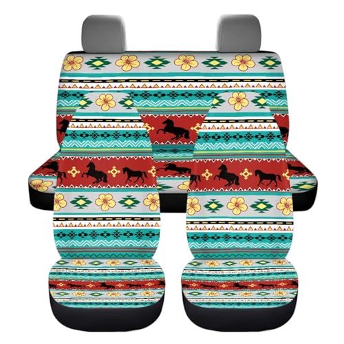 Dreaweet Aztec Tribal Horse Car Seat Covers Full Set 12 Pcs,Universal Car Seat Cover with Steering Wheel Cover,Seat Belt Pads,Armrest Cover,Cup Holder Coasters,Handbrake Cover,Gear Shift Knob Cover - color: Aztec Tribal Horse