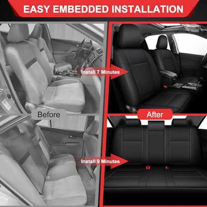 TTX LIGHTING Custom Fit for Toyota Camry Car Seat Covers 2012 2013 2014 2015 2016 2017 Full Set Waterproof Faux Leather Airbag Compatible Black - size: 4.Camry 2012-2017 5 Seat Full Set