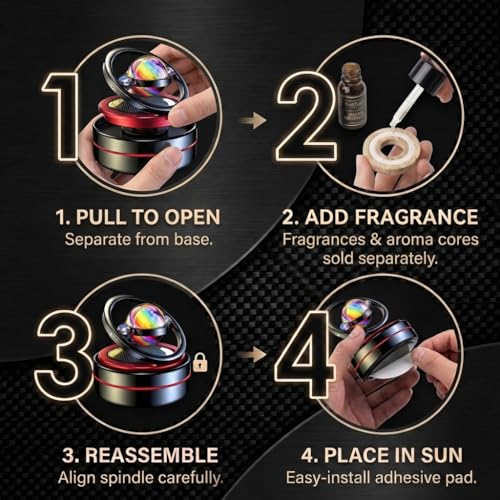 Solar Dashboard Spinner, Sun Powered Kinetic Car Decoration Diffuser, Space Theme Automotive Accessories, Spring Birthday Gift Exchange, Fragrance & Aroma Cores Sold Separately (Solarium Black)