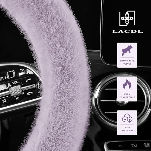 Fuzzy Winter Steering Wheel Covers for Women, Warm Cute Fluffy Car Wheel Cover for Sedan SUV, Super Soft Furry Girly Auto Plush Car Handle Cover for Cold Weather, Purple, 14-15in, Standard Size