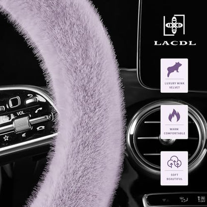 Fuzzy Winter Steering Wheel Covers for Women, Warm Cute Fluffy Car Wheel Cover for Sedan SUV, Super Soft Furry Girly Auto Plush Car Handle Cover for Cold Weather, Purple, 14-15in, Standard Size