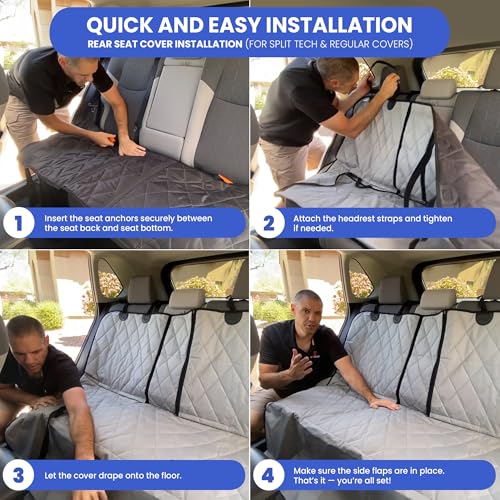 4Knines Back Seat Pet Cover for Dogs w/o Hammock – 54" Wide, Waterproof Car Seat Cover, Non-Slip, Heavy-Duty – Fits Cars, SUVs, Small Trucks – 2 Seat Belt & Latch Access – Back Seat Protector (Black) - color: Black