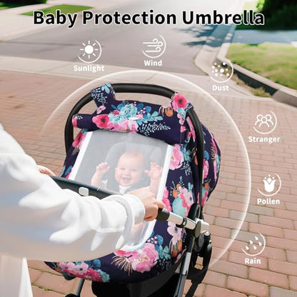 Elstey Car Seat Cover Baby, Minky Dot Carseat Covers Baby Boys Girls, Lightweight Infant Car Seat Cover Canopy with 2 Layers Breathable Mesh Windows, Stroller Carrier for Babies Newborn Essentials - color: Purple flowers