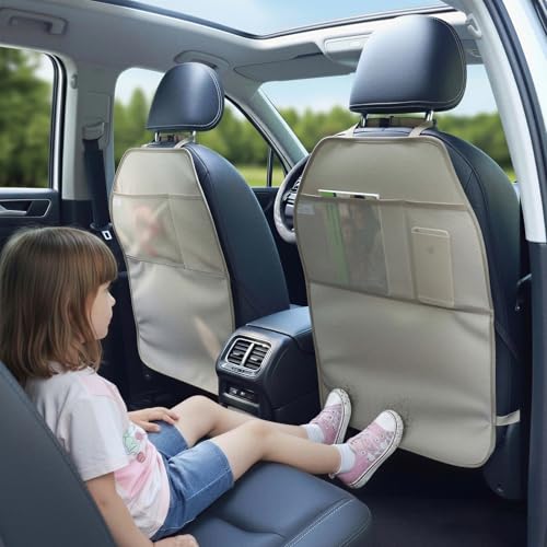 Viaviat Car Seat Protector Large Kick Mat 2 Pack Durable Water Resistant Auto Seat Back Covers with 2 Mesh Pockets Protection Against Dust Mud Scratches (Beige-A, 2-Pack) - color: Beige-A