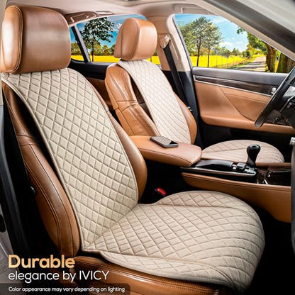 IVICY Faux Linen Front Car Seat Cover – Non-Slip Bucket Seat Protector for Most Cars, SUVs, Vans & Trucks – 1 Seat Cover, Machine Washable, Side-Airbag Friendly, Light Beige - color: BEIGE WS LN
