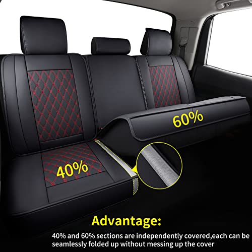 LUCKYMAN CLUB 2007-2021 Tundra Pickup Trucks Car Seat Covers X05-T3 Full Set, Fit Fit SR5 SR Platinum TRD PRO Trims Crew/Crewmax/Extended/Double Cab with Water Proof Faux Leather (Black&Red Full Set) - color: Black&Red, size: 2007-2021 Full Set