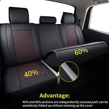 LUCKYMAN CLUB 2007-2021 Tundra Pickup Trucks Car Seat Covers X05-T3 Full Set, Fit Fit SR5 SR Platinum TRD PRO Trims Crew/Crewmax/Extended/Double Cab with Water Proof Faux Leather (Black&Red Full Set) - color: Black&Red, size: 2007-2021 Full Set