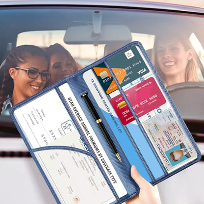 CoBak Car Registration and Insurance Holder - Vehicle Glove Box Car Organizer,Auto Truck Comparment Accessories Case with Magnetic Closure for Driver License,Cards, Carbon Blue - color: L-Carbon Blue