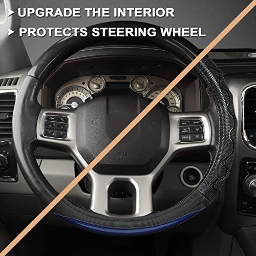 GIANT PANDA Steering Wheel Cover for Dodge Ram 1500 - Car Steering Wheel Covers for Dodge Ram 2500 3500 15.5-16 inch - Blue - color: B-Black+Blue