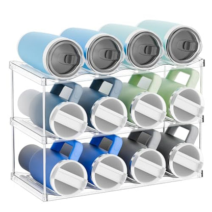 Yieach Stackable Water Bottle Organizer for Stanley,Yeti 40 oz and Others Tumbler Organizer,3 Tier Waterbottle Storage Rack,Clear Acrylic Cup Organizers for Kitchen Cabinets,Countertop,Pantry Shelf - size: 3 Tier Hold 12 Bottle