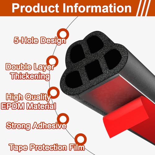 34 Ft Car Door Seal Strip Universal Self Adhesive Automotive Weather Stripping, Double Layer 5-Hole Car Door Soundproofing Strip, Rubber Seal Strip for Cars Trucks SUVs RVs