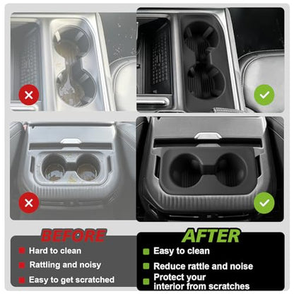 Muslogy Center Console Front & Rear Cup Holder Inserts Compatible with 2025 2026 Ford Expedition Accessories Middle Console and Rear Armrest Cup Holder Silicone Rubber Organizer 2PCS Set - size: 2025-2026 Expedition Front & Rear
