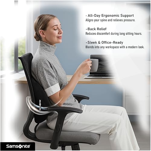 Samsonite Lumbar Support Pillow for Office Chair and Car Seat - Memory Foam Pillows Car Lumbar Support Brace, Lumbar Support Pillow for Car & Low Back Pain Relief, Black