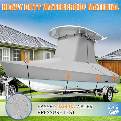 iCOVER T-Top Boat Cover, 600D Heavy Duty Marine Grade Waterproof Tear Resistant Boat Cover for Center Console Boat with T TOP Roof, Fits 16'-18.5' Long Beam Width up to 98", Grey - color: T-TOP, size: C: 16-18.5' Long, Beam Width up to 98" W