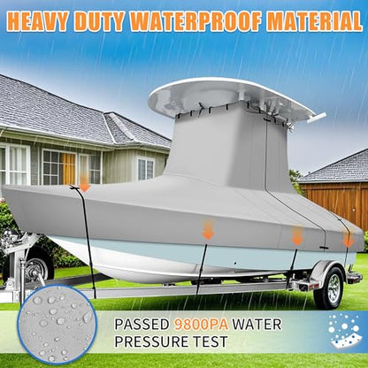 iCOVER T-Top Boat Cover, 600D Heavy Duty Marine Grade Waterproof Tear Resistant Boat Cover for Center Console Boat with T TOP Roof, Fits 16'-18.5' Long Beam Width up to 98", Grey - color: T-TOP, size: C: 16-18.5' Long, Beam Width up to 98" W