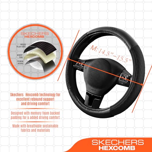 Skechers Steering Wheel Cover,Leather Steering Wheel Cover Hexcomb Design Embedded TPE Steering Wheel Universal Fit 14" 1/2-15" Car Wheel Protector for Men Women Fit Suvs,Vans,Sedans,Car,Trucks,Black - color: Black