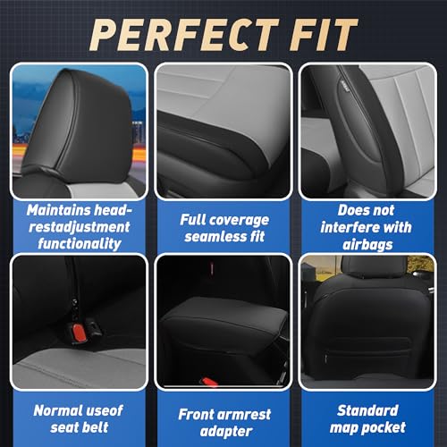RAV4 Full Coverage Car Seat Covers for Toyota RAV4 2019-2025 Gas LE XLE XLE Premium Limited, Custom Fit Faux Leather Seat Covers Full Set, Water-Resistant Automotive Seat Protectors-Black Gray