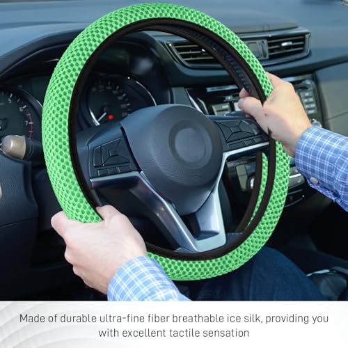 Elastic Stretch Steering Wheel Cover, Steering Wheel Protector, 15 Inch Anti-Slip Breathable Microfiber Ice Silk Protection, Easy Carry, Warm in Winter & Cool in Summer for Cars (Green) - color: Green