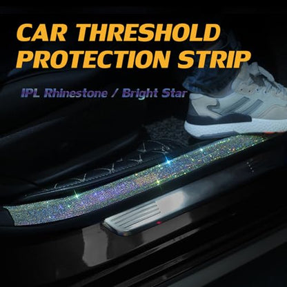Car Door Sill Protector with Bling Rhinestones 2PCS Edge Guard Scuff Cover Anti-Scratch Strip Sticker Bumper Protector for Truck 2.75"x23.62" (Blue)