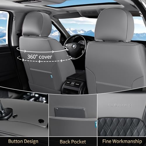 Seat Covers, Car Seat Covers Front Seats, Luxury Nappa Leather Seat Covers, Breathable and Waterproof Car Seat Protector 2 Seat, Automotive Seat Covers Universal for Most Cars-Gray&Black