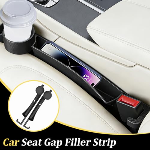 2PCS Car Seat Gap Filler, Soft Carbon Fiber Vehicle Between Seat and Console Organizer with Cup Holder, Prevent Falling Automotive Interior Chair Gap Plug, Universal Fit (Black) - color: Black