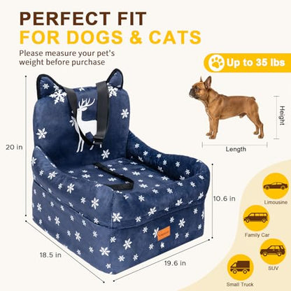 Dog Booster Car Seats for S/M Dogs Up to 35lbs,Pet Car Seat/Travel Bed with Washable&Removable Cover,Storage Pockets,Dog Safety Belt and Elevated Cushion Fits in Front/Back Seat - color: Elk