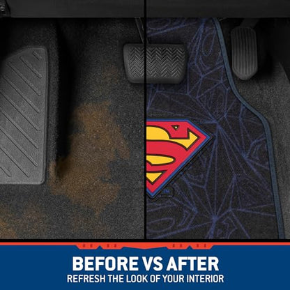 Warner Bros DC Comics Superman 4pc Carpet Floor Mats Car Accessories - Set for Car, Truck, Van, SUV - No-Slip Grip - Universal Fit Front 26" x 16.5", Rear 14" x 16.5" - style: Superman