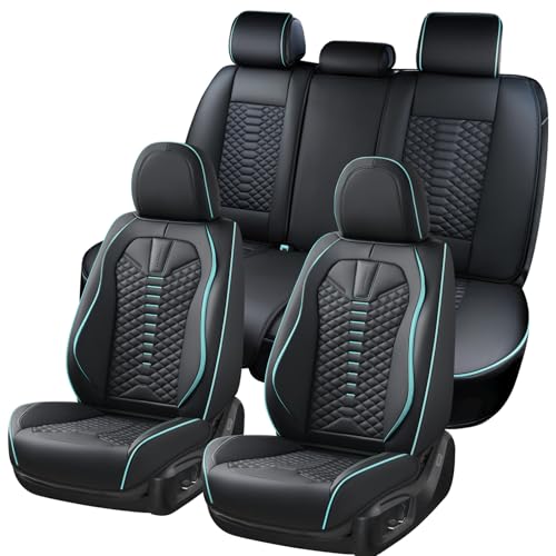 Coverado Leather Seat Covers, Car Seat Covers Full Set, Nappa Leather Seat Covers for Cars, Car Seat Protector Waterproof, Black Car Seat Cover, Universal Seat Cover Fit for Most Cars(Black&Blue) - color: Black&Blue, size: Full Set