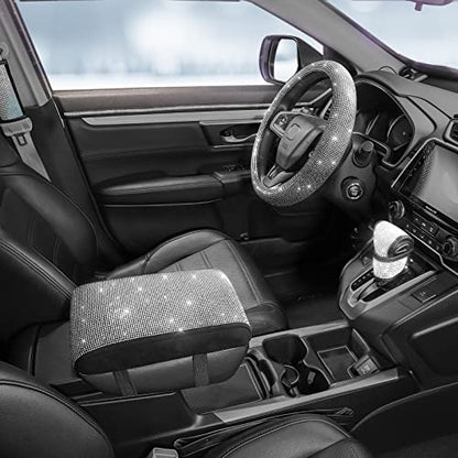 SEG Direct Diamond Auto Center Console Cover, Bling Car Armrest Cover, Memory Foam Armrest Cushion Pad with Crystal Rhinestones, Universal Seat Box Cover, White Diamond - color: White Diamond