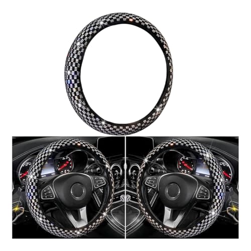 Bling Car Steering Wheel Cover, 14.96 Inch Crystal Glitter Rhinestones Vehicle Steering Wheel Protector, Diamond Automotive Interior Protective Guard Accessories, Universal Fit (White)