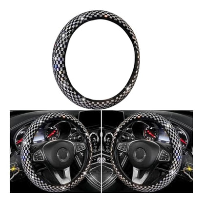 Bling Car Steering Wheel Cover, 14.96 Inch Crystal Glitter Rhinestones Vehicle Steering Wheel Protector, Diamond Automotive Interior Protective Guard Accessories, Universal Fit (White)